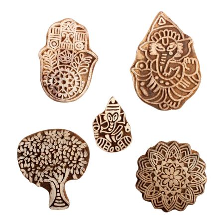Set of 5 Piece New Mix Wooden Printing Block